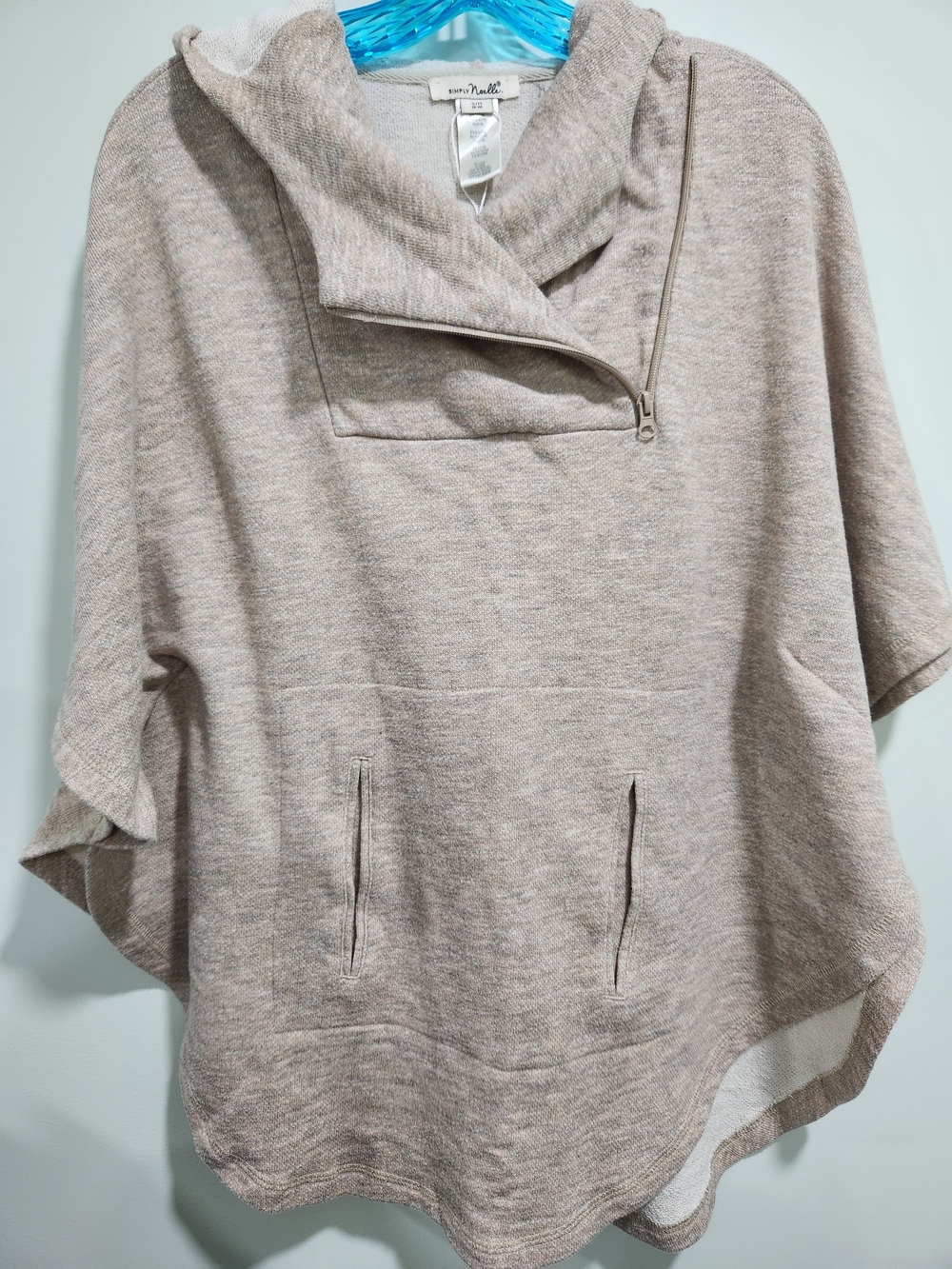 Simply Noelle Taupe Knit Zip Poncho With Hoodie